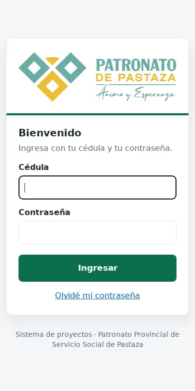 Sistema de proyectos del Patronato: vista en celular