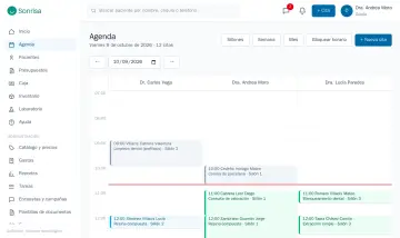 Agenda del día con una columna por odontólogo y el estado de cada cita